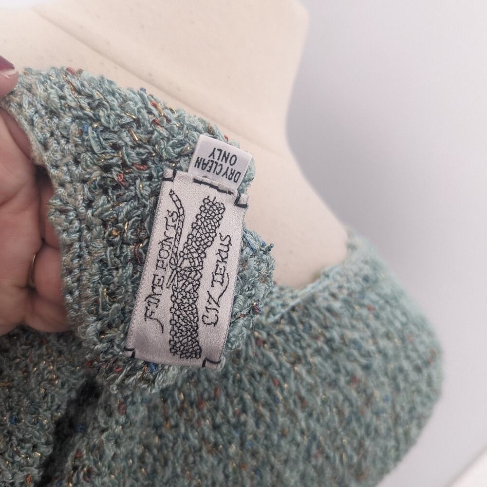 Vintage Women's Mint FINE POINTS LIZ TEKUS Sweater Gold Cardigan Boho Large - Picture 7 of 7